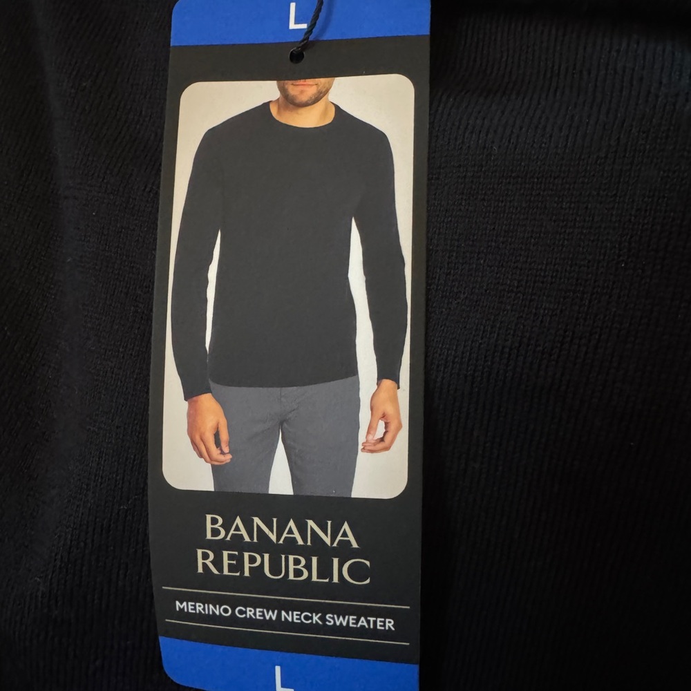 NWT MENS L Lg Banana Republic Merino Black Crewneck Sweater Minimalist Design - Picture 10 of 11